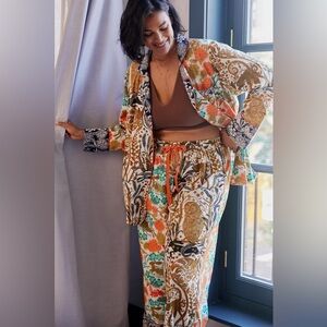 Anthropologie Cally Conway Flannel Pajama Set XL - Woodland Floral PJs